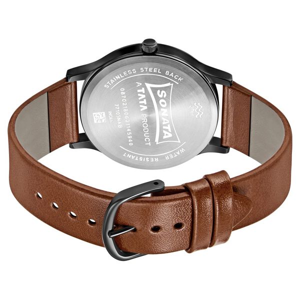 Sonata RPM Quartz Analog with Day and Date Grey Dial Leather Strap Watch for Men - image number 3