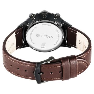 Titan Light Leathers Quartz Multifunction Black Dial Leather Strap Watch for Men