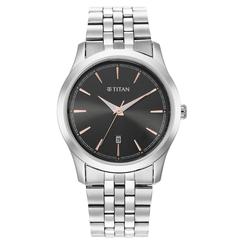 Titan Quartz Analog Anthracite Dial Stainless Steel Strap Watch for Men - image number 1