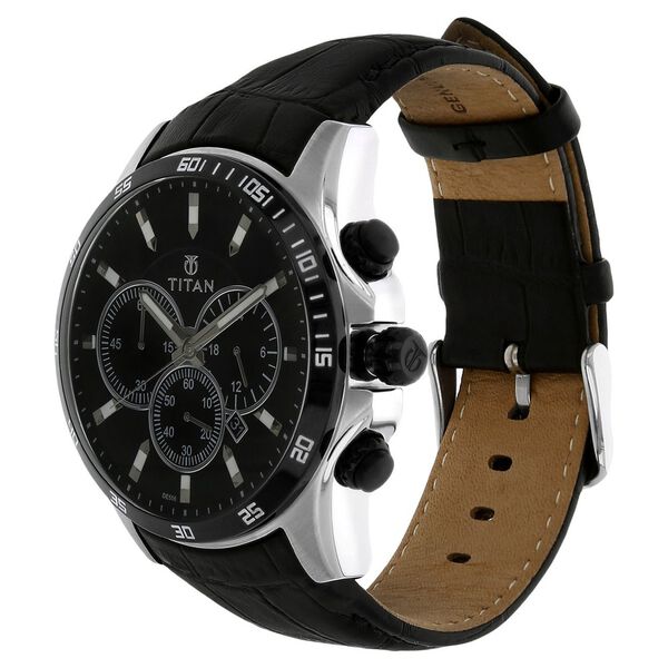 Titan Quartz Analog Black Dial Leather Strap Watch for Men - image number 1