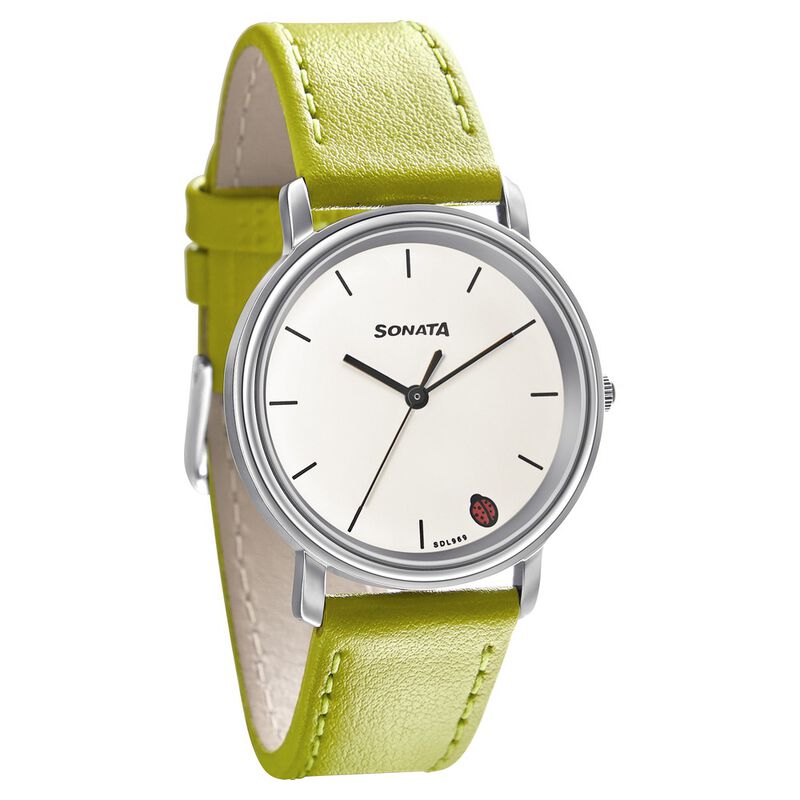 Buy Online Sonata Play White Dial Women Watch With Leather Strap nr87029sl04 Titan