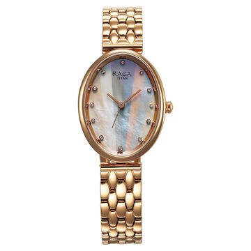 Titan Raga Memoirs Quartz Analog Mother Of Pearl Dial Rose Gold Metal Strap Oval Shaped Watch For Women