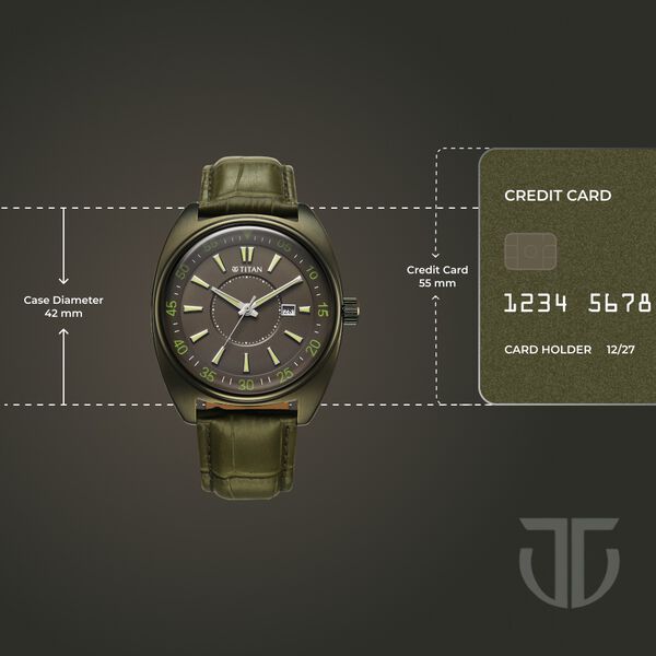 Titan Tonneau Analog with Date and Green Dial Green Leather Strap Watch for Men - image number 3
