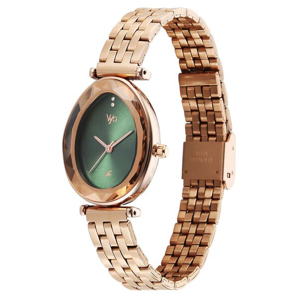 Vyb Prodigy By Fastrack Quartz Analog Green Dial Rose Gold Stainless Steel Strap Watch For Girls - image number 4
