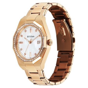 Titan Glamour Quartz Analog with Date Mother Of Pearl Dial Rose Gold Stainless Steel Strap Watch For Women
