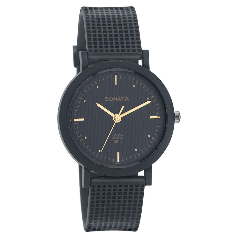 Sonata Quartz Analog Black Dial Strap Watch for Men