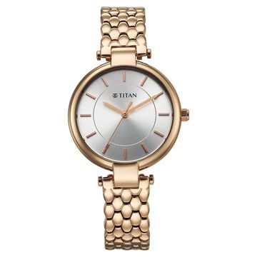 Titan Eminence Quartz Analog Silver Dial Rose Gold Strap Watch For Women