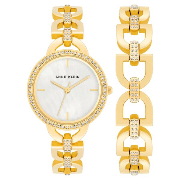 Anne Klein Quartz Analog Mother Of Pearl Round Dial Golden Metal Strap Watch For Women - image number 0