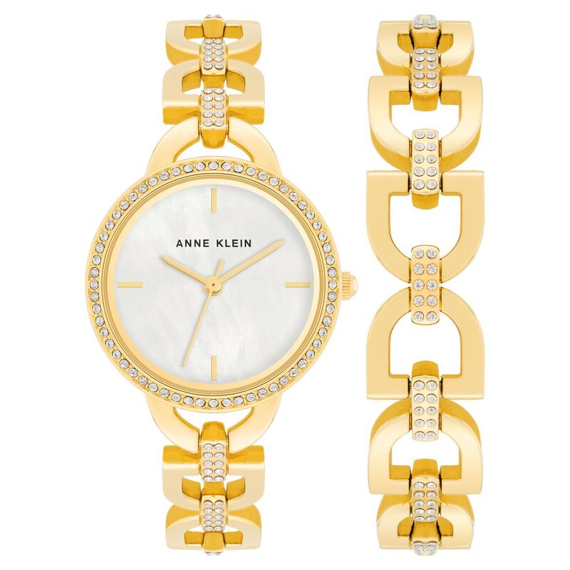 Anne Klein Quartz Analog Mother Of Pearl Round Dial Golden Metal Strap Watch For Women
