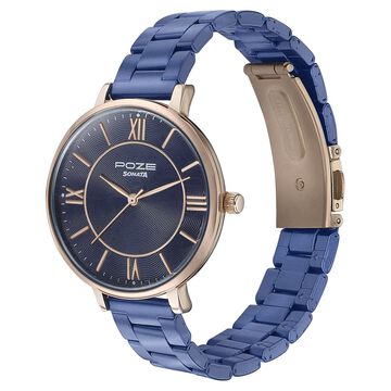 Sonata Poze Quartz Analog Blue Dial Stainless Steel Strap Watch For Women