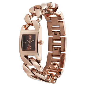 Vyb Runway By Fastrack Quartz Analog Brown Dial Rose Gold Metal Strap Watch For Girls