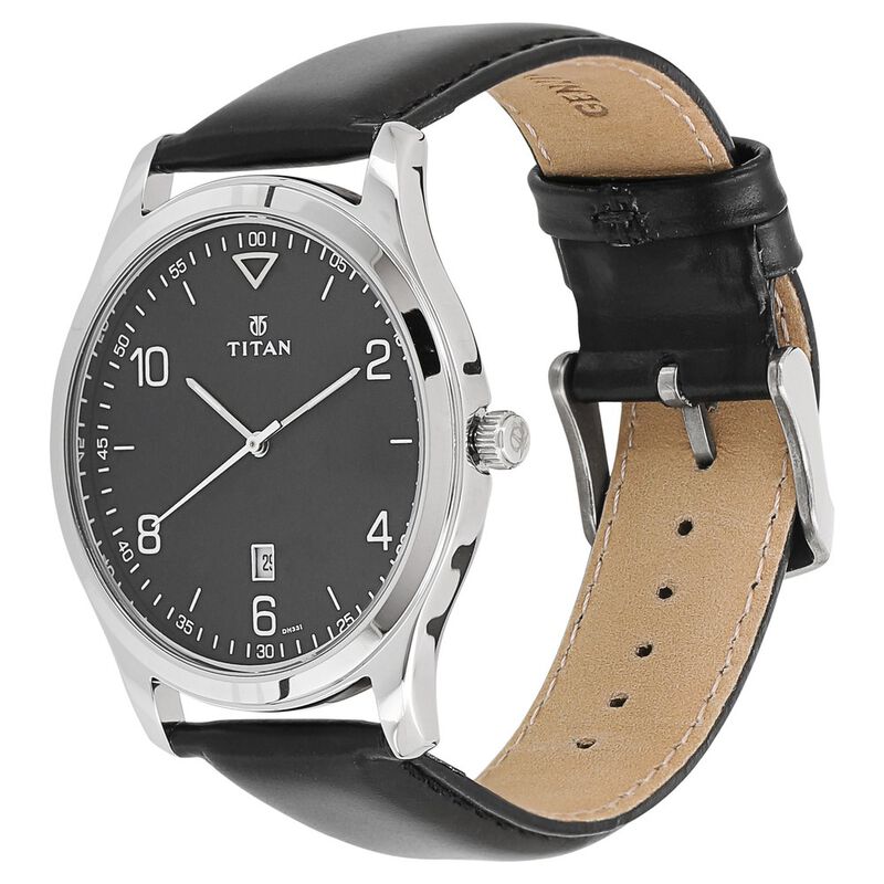 Titan Workwear Black Dial Analog with Date Leather Strap watch for Men - image number 1