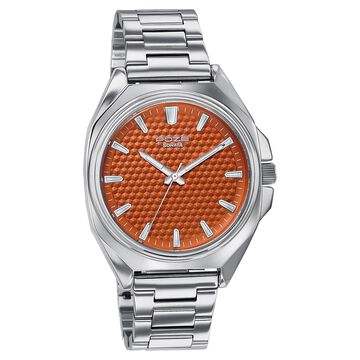 Poze By Sonata Quartz Analog Orange Dial Silver Metal Strap Watch For Men