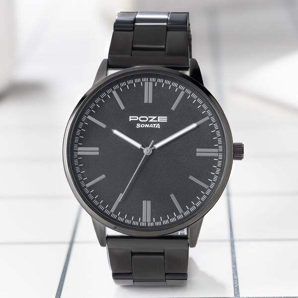 Sonata Poze Quartz Analog Black Dial Metal Strap Watch for Men - image number 0