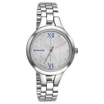 Sonata Workwear White Dial Women Watch With Stainless Steel Strap