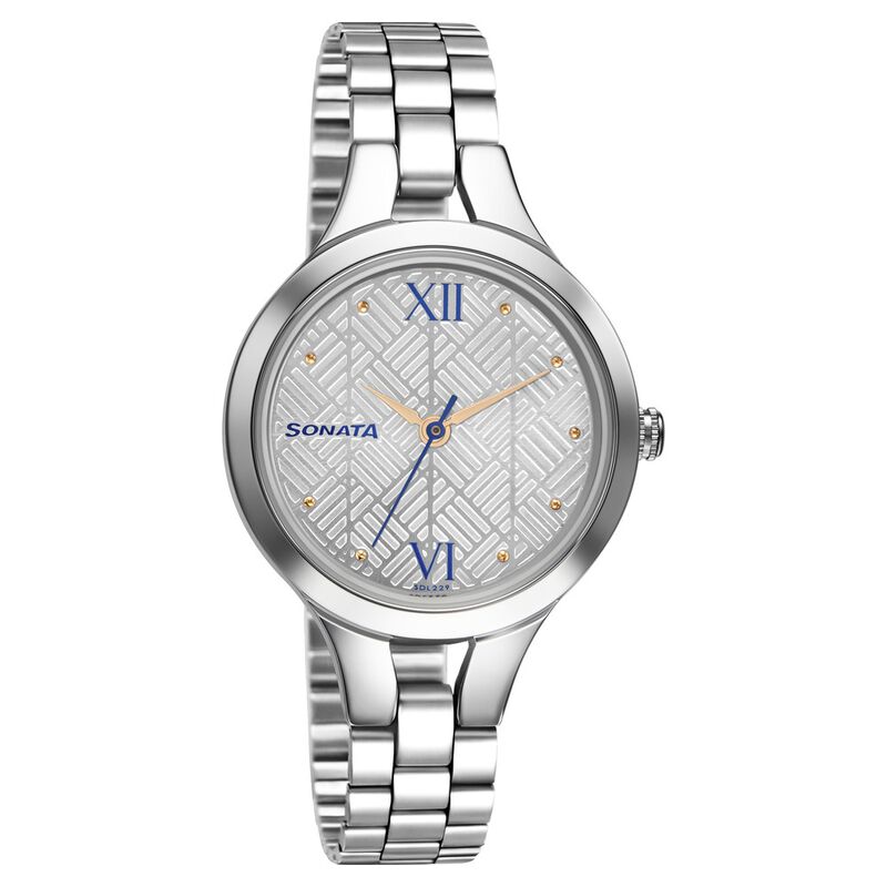 Sonata Workwear White Dial Women Watch With Stainless Steel Strap
