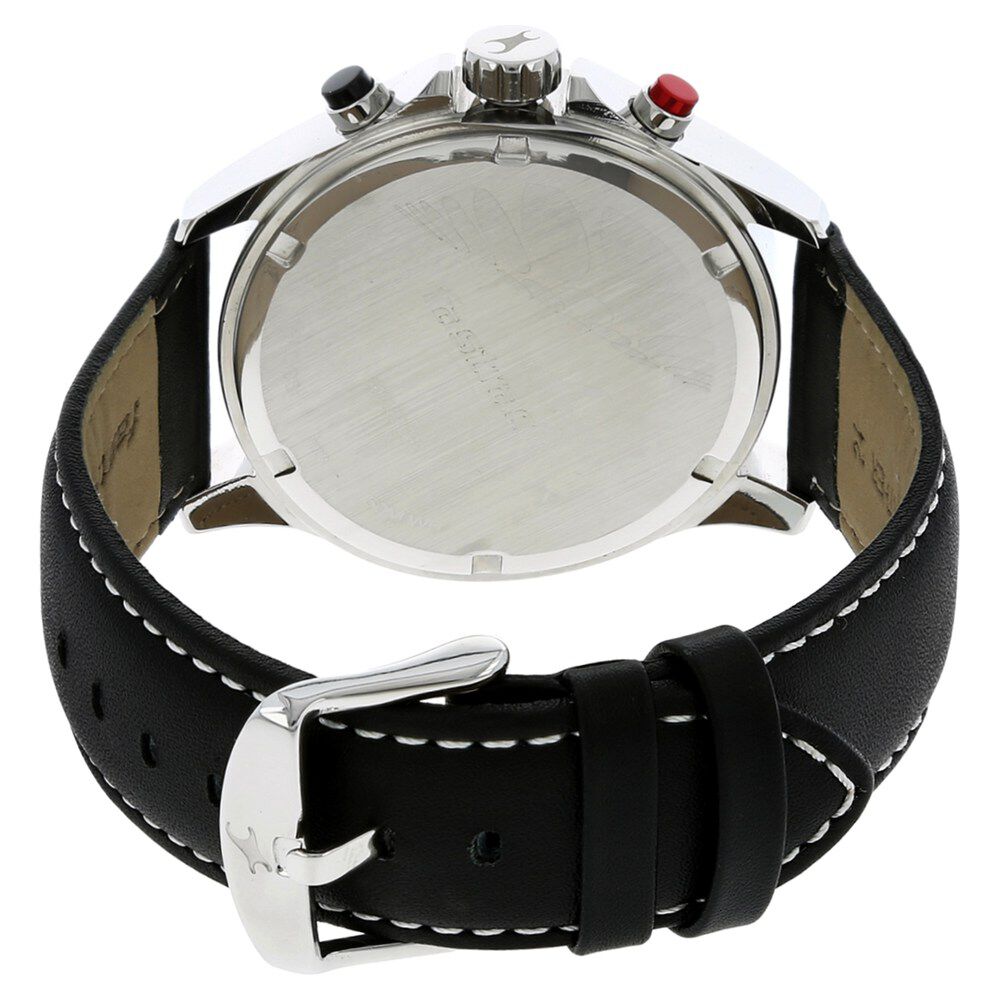 Buy Online Fastrack Big Time Quartz Chronograph Black Dial Leather