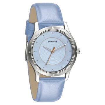 Sonata Women of Steel Blue Dial Leather Strap Watch for Women