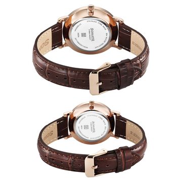Sonata Perfect Pairs Quartz Analog White Dial Brown Leather Strap Watch For Couple