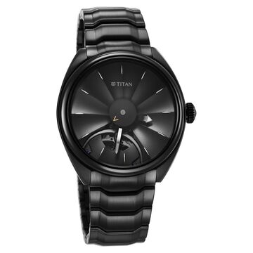 Titan Stellar Automatic Black Dial Stainless Steel Strap Watch for Men