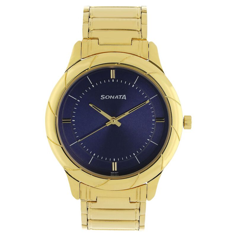 Sonata Quartz Analog Blue Dial Stainless Steel Strap Watch for Men