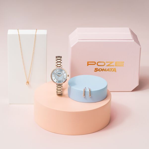 Sonata Poze Quartz Analog White Dial Metal Strap Watch For Women - image number 0