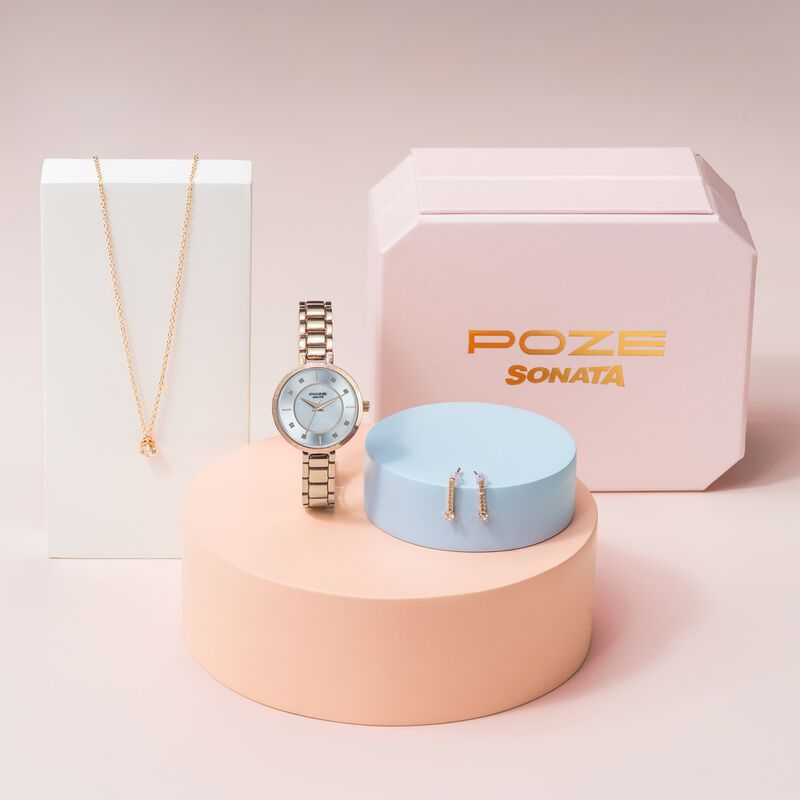 Sonata Poze Quartz Analog White Dial Metal Strap Watch For Women