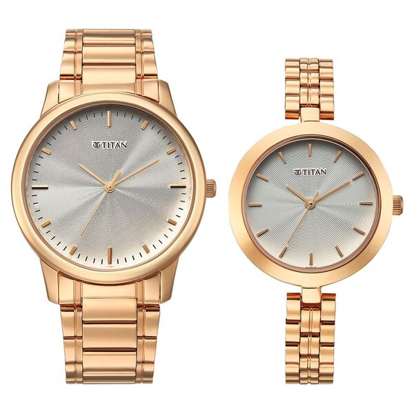 Titan Bandhan Eternal Pair Analog with Silver Dial Rose Gold Stainless Steel Strap Watch for Couples - image number 0