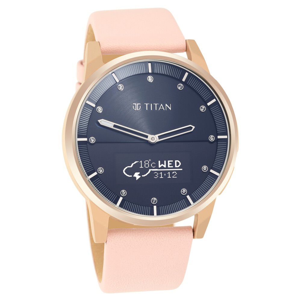 Buy Online Titan Connected Plus Pink Dial Hybrid Leather Strap watch for Women 90120wl01 Titan