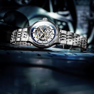 Roamer Competence Skeleton IV Quartz Analog Blue Dial Silver Stainless Steel Strap Watch For Men