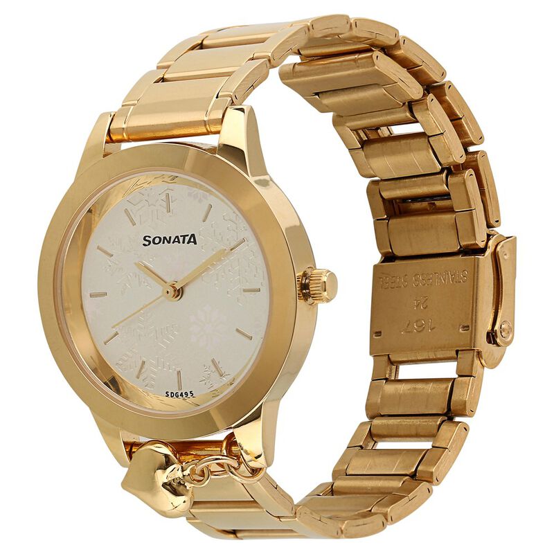 Sonata Charmed Golden Dial Women Watch With Stainless Steel Strap - image number 1