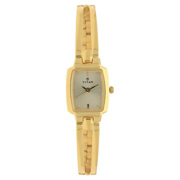 Titan Quartz Analog Champagne Dial Stainless Steel Strap Watch for Women