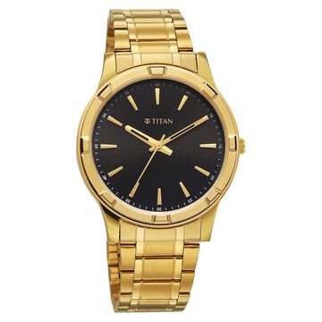 Titan Karishma Quartz Analog Black Dial Golden Stainless Steel Strap Watch For Men