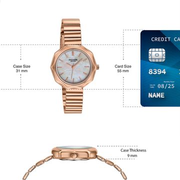 Poze Poze Quartz Analog White Dial Rose Gold Stainless Steel Strap Watch For Women