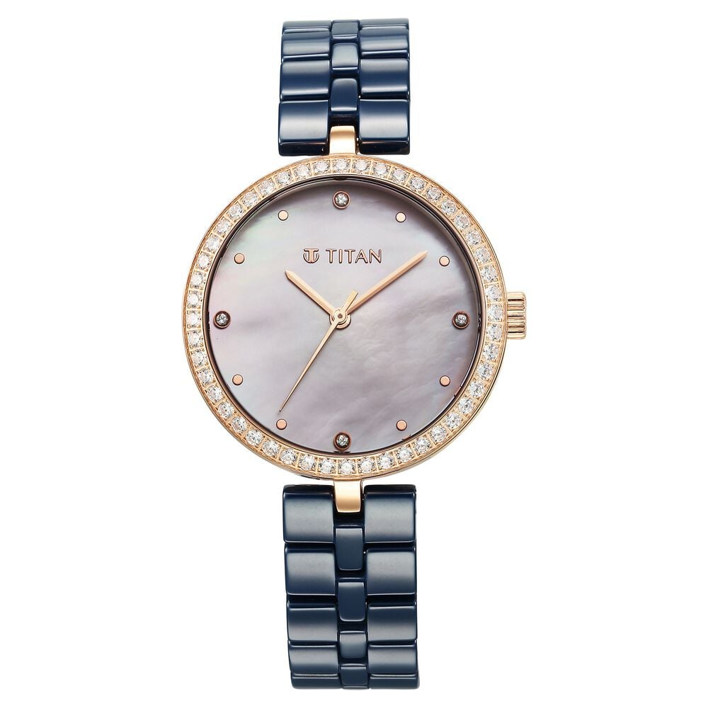 Titan Purple Ceramics Quartz Analog Mother of Pearl Dial Blue Ceramic Strap Watch For Women-picture-19