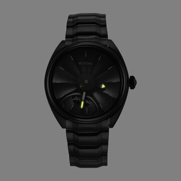 Titan Stellar Automatic Black Dial Stainless Steel Strap Watch for Men