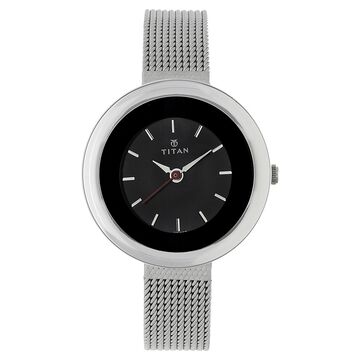 Titan Quartz Analog Black Dial Stainless Steel Strap Watch for Women