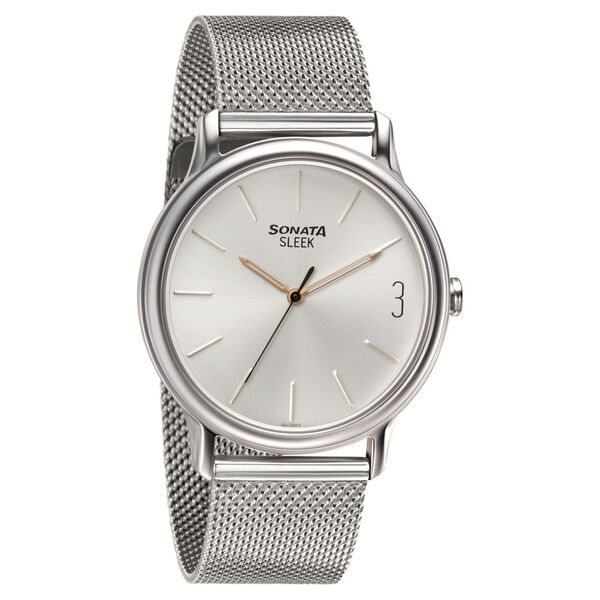 Sonata Quartz Analog Silver Dial Stainless Steel Strap Watch for Men - image number 0