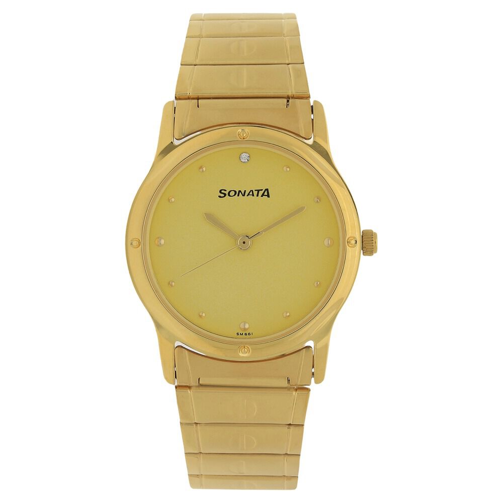 Sonata Quartz Analog Champagne Dial Stainless Steel Strap Watch for Men-picture-33