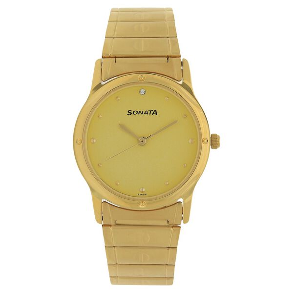 Sonata Quartz Analog Champagne Dial Stainless Steel Strap Watch for Men - image number 0