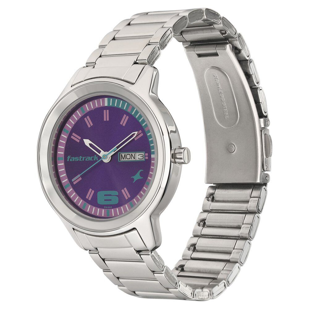 Buy Online Fastrack Purple Dial Quartz Analog with Day and Date Watch for Girls 6169sm02 Titan