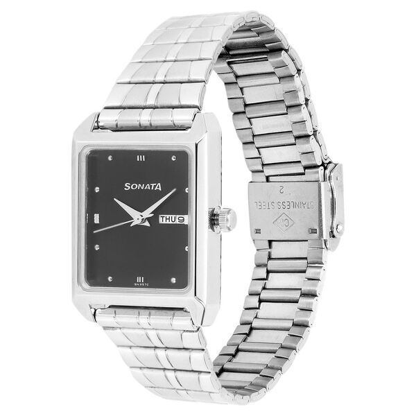 Sonata Quartz Analog Black Dial Metal Strap Watch for Men - image number 1