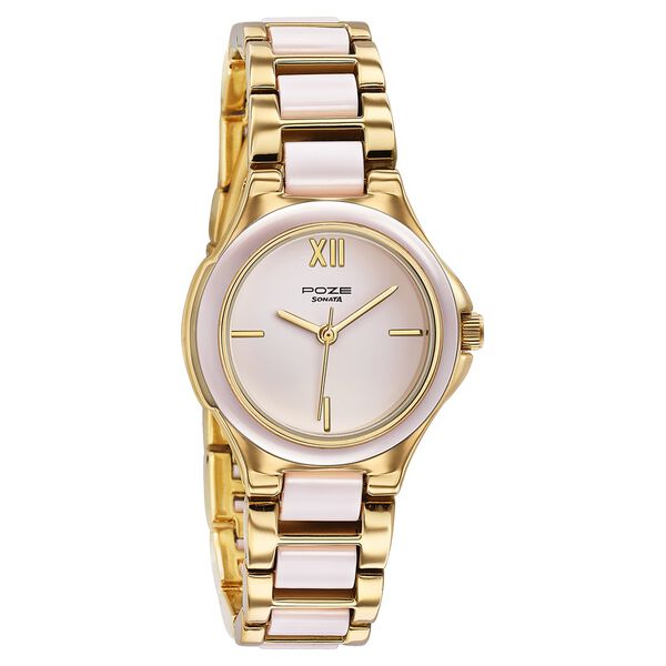 Poze By Sonata Quartz Analog Pink Dial Two Toned Metal & Plastic Strap Watch For Women - image number 2