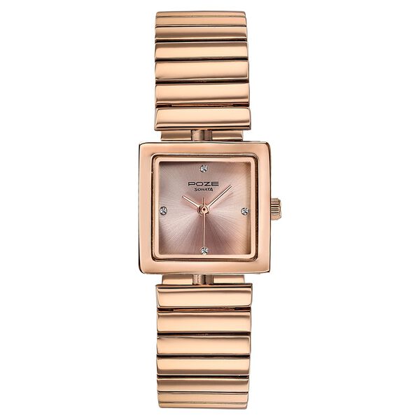 Sonata Poze Quartz Analog Pink Dial Rose Gold Metal Strap Watch For Women - image number 1