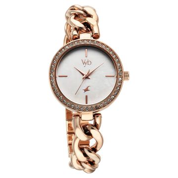 Fastrack Vyb Showstopper Quartz Analog Mother Of Pearl Dial Metal Strap Watch for Girls