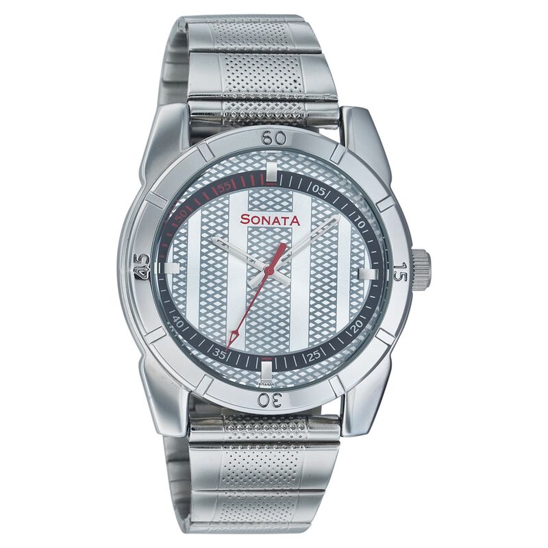 Sonata Quartz Analog Silver Dial Strap Watch for Men