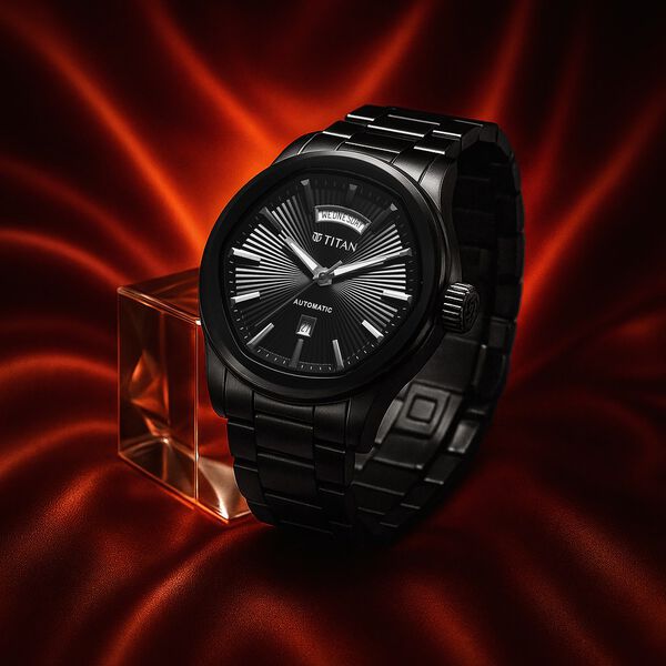 Titan Astral Concealed Automatic Analog with Black Dial Black Stainless Steel Strap Watch for Men - image number 0