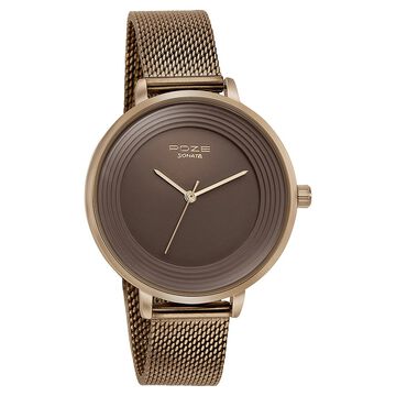 Sonata Poze Quartz Analog Brown Dial Mesh Strap Watch for Women