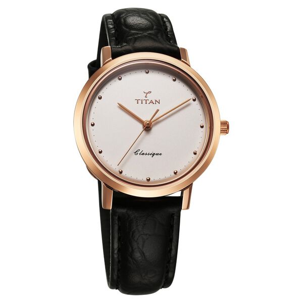 Titan 40 years Quartz Analog Silver Dial Black Leather Strap Watch For Women - image number 1