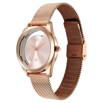 Fastrack Vyb Runway Quartz Analog Rose Gold Dial Stainless Steel Strap Watch For Girls